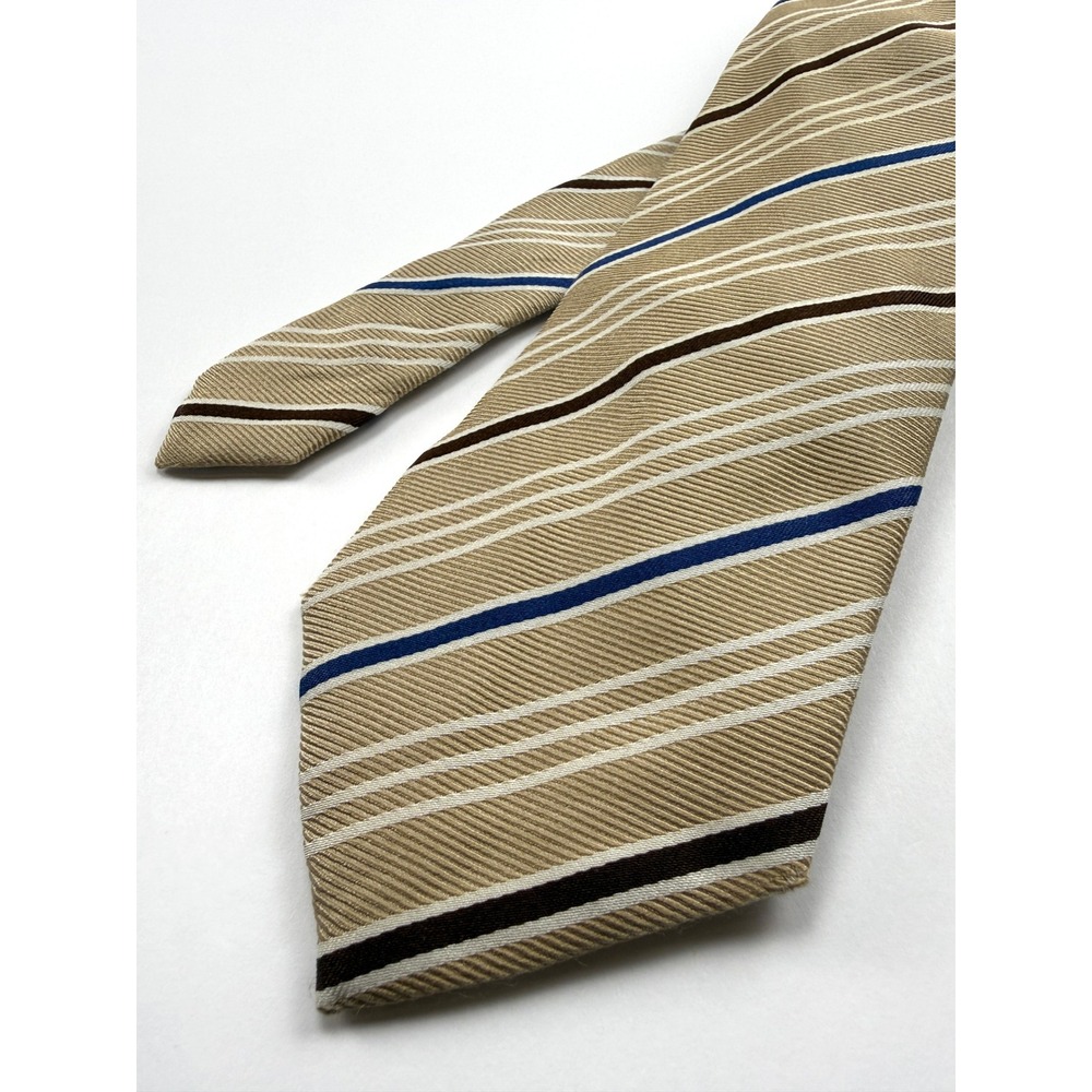 VINTAGE VAKKO 100% Silk Tie 3.75"W 60.5" Extra Long Tan Striped Pattern #1618